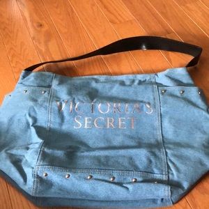 Brand new jean colored VS tote bag with button closure